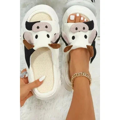 Dear Lover White Cute Cow Pattern Open Toe Slippers
