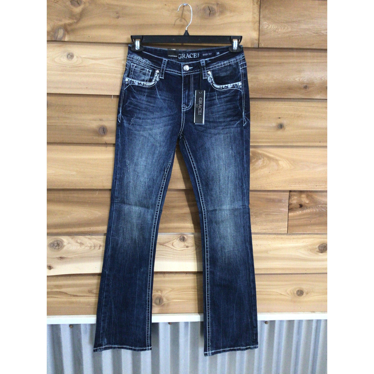 Grace in LA Women's Horseshoe Detail Slim Western Jeans