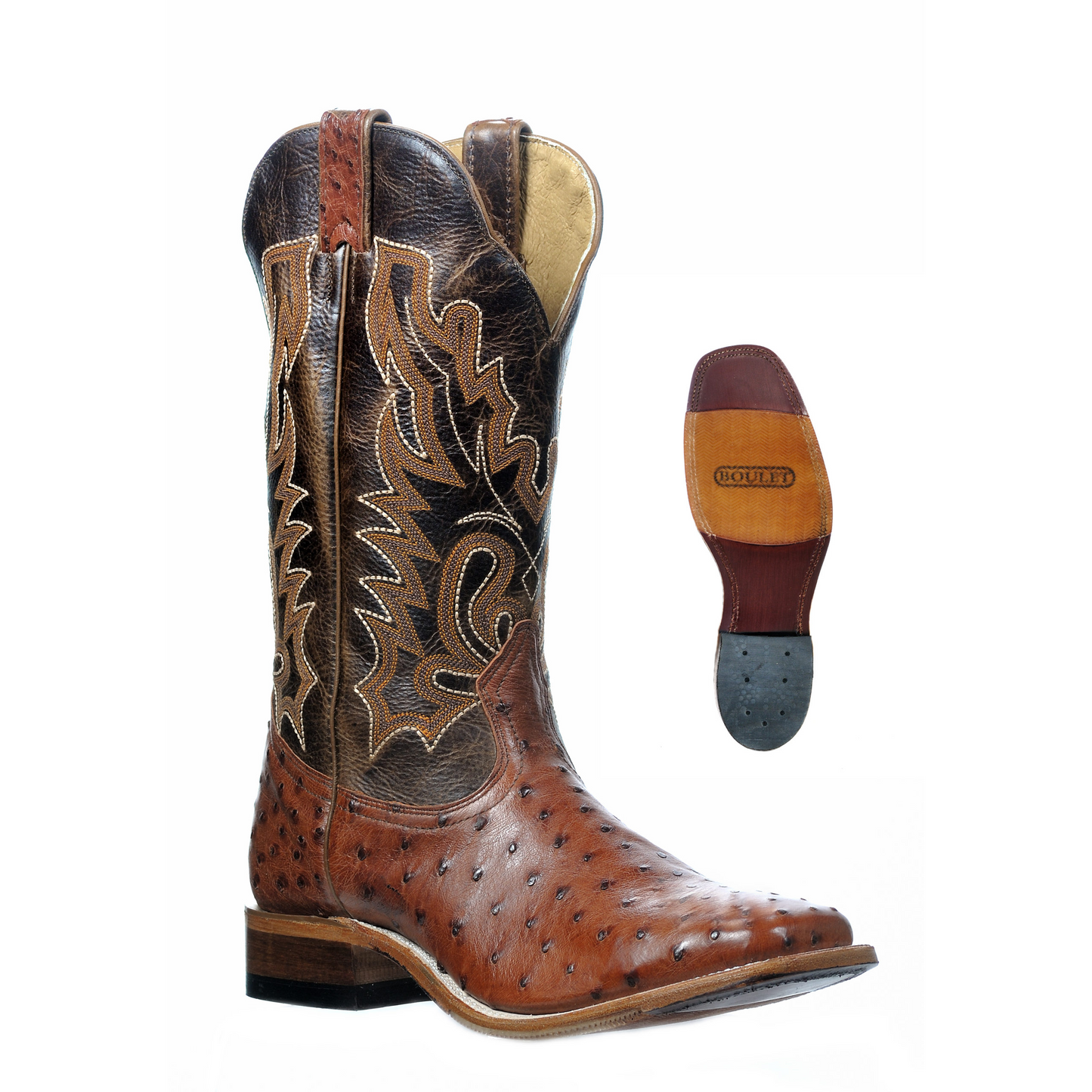 Boulet Men's Western Ostrich Boots - Damiana Moka