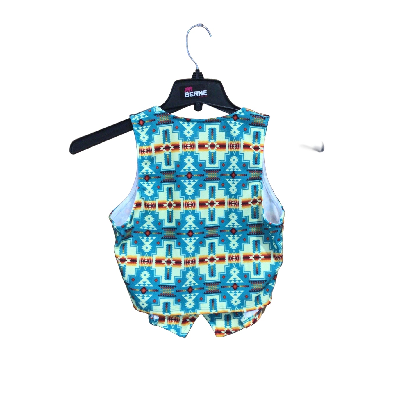 Lucky & Blessed Women's Aztec Printed Button Down Vest- Turquoise