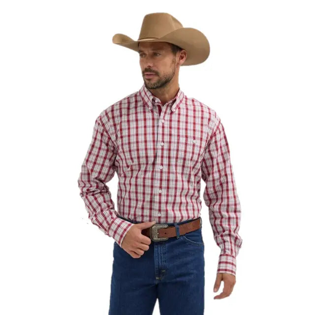 Wrangler Men's George Strait One Pocket Plaid Long Sleeve Shirt