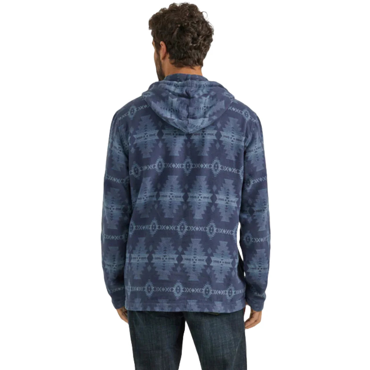 Wrangler Men's Jacquard Aztec 1/4 Zip Hoodie - Sapphire Blue