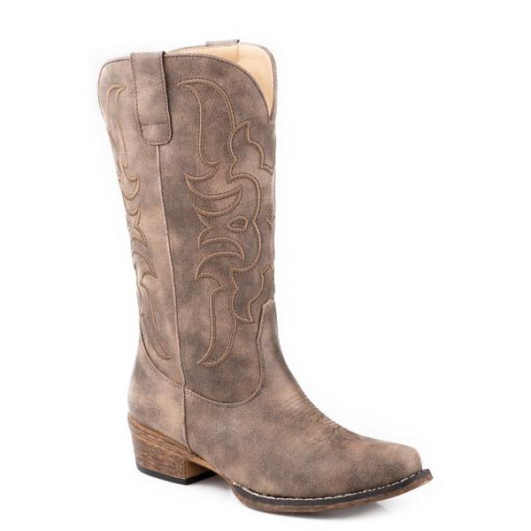 Roper Women's Fashion Faux Leather Snip Toe Western Boot- Brown
