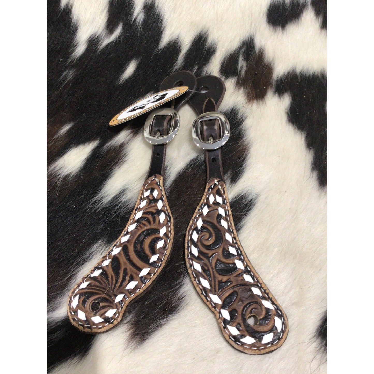 San Saba Shaped Spur Strap W/ Floral Print & Buckstitch