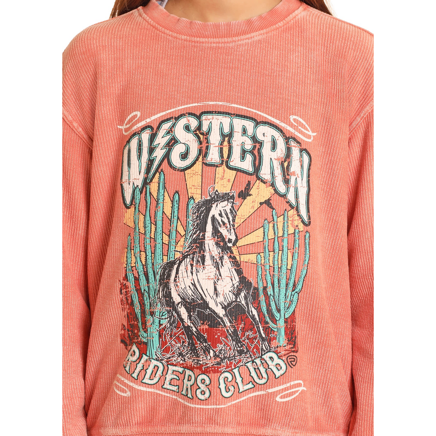 Rock & Roll Girl's Graphic Long Sleeve Pullover - Coral