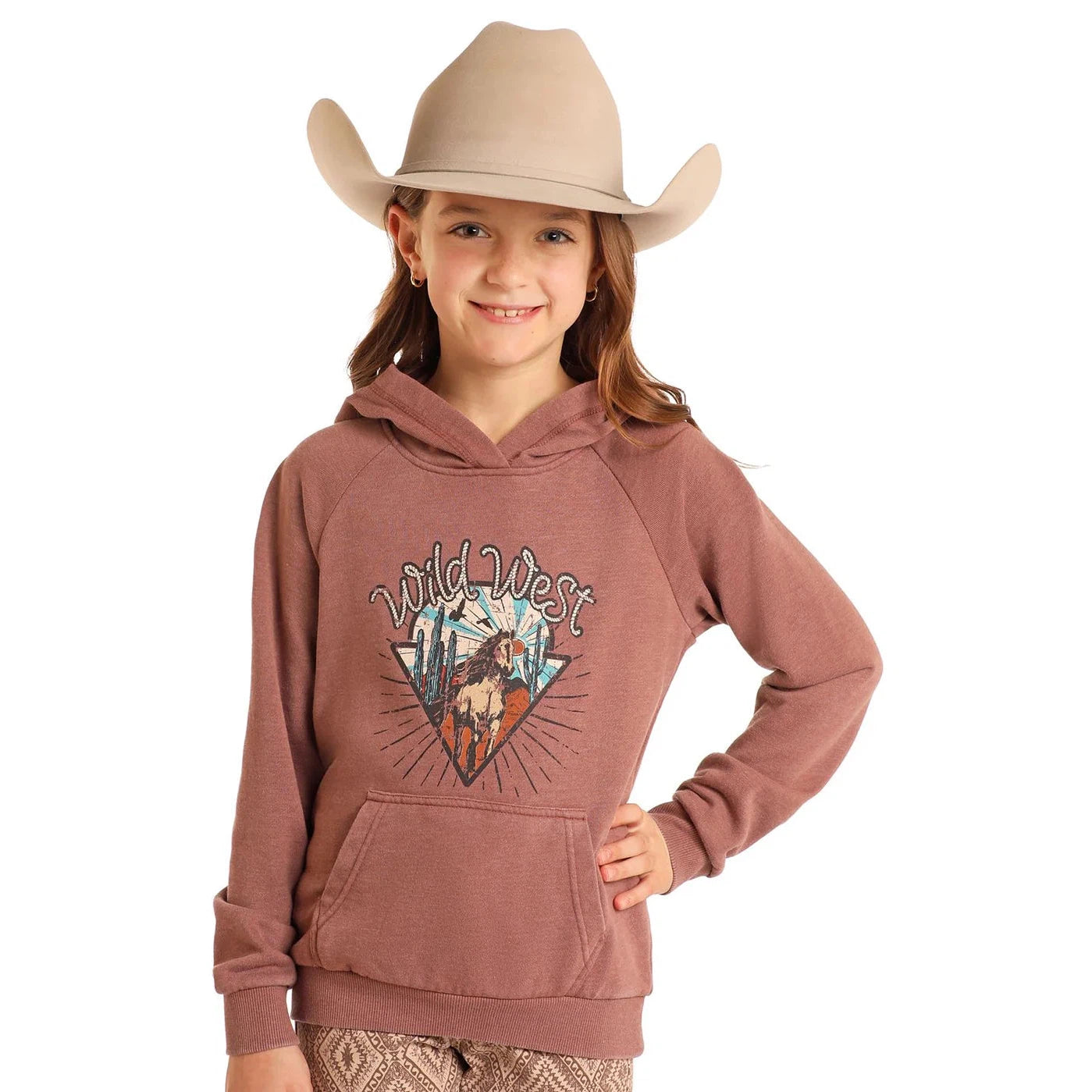 Rock & Roll Girl's Long Sleeve Graphic Hoodie- Mauve
