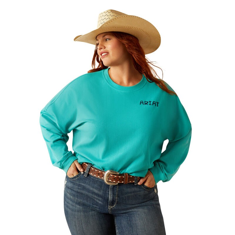 Ariat Women's Oversized Long Sleeve Tee Shirt- Blue Turquoise