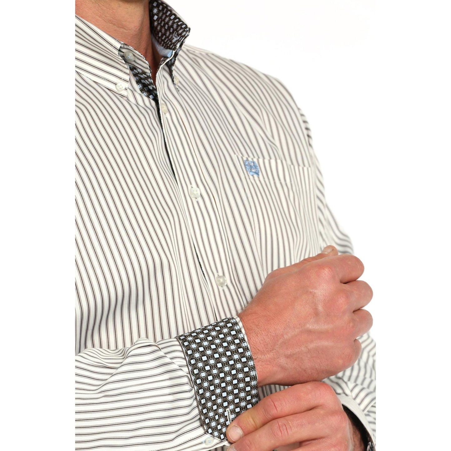 Cinch Men's Long Sleeve Stripe Shirt 725 - Cream