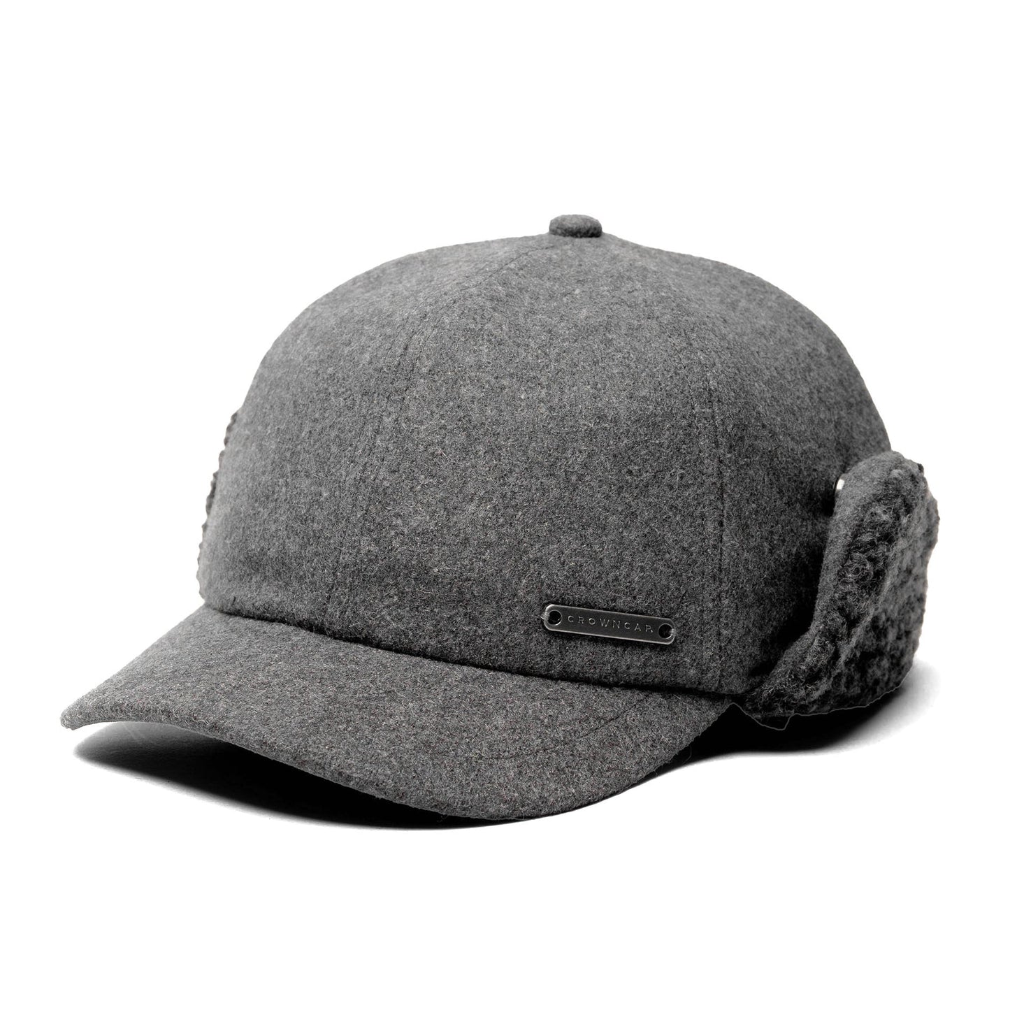 Crown Cap 6 Panel Earflap Solid Wool Melton Cap - Charcoal