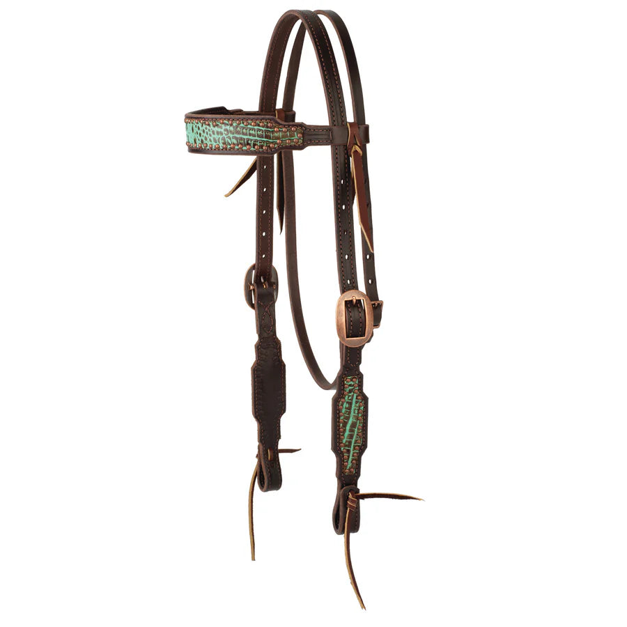 Weaver Leather Turquoise Croc Headstall-Browband