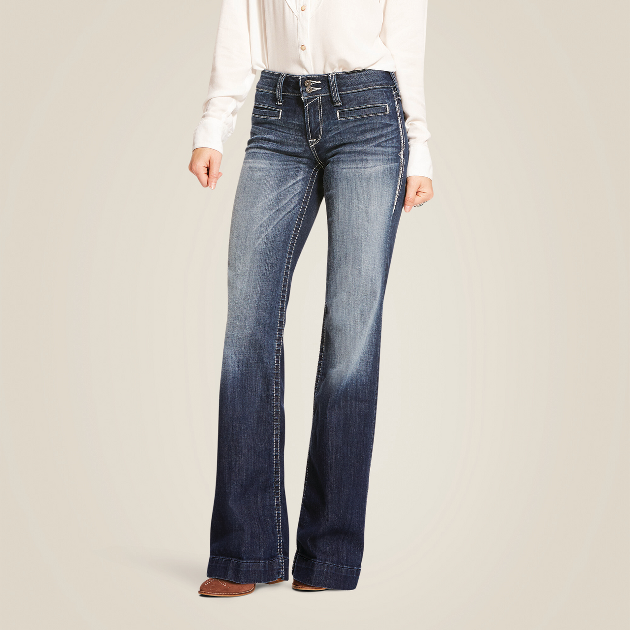 Ariat Women's Trouser Mid Rise Stretch Entwined Wide Leg Jeans - Marine
