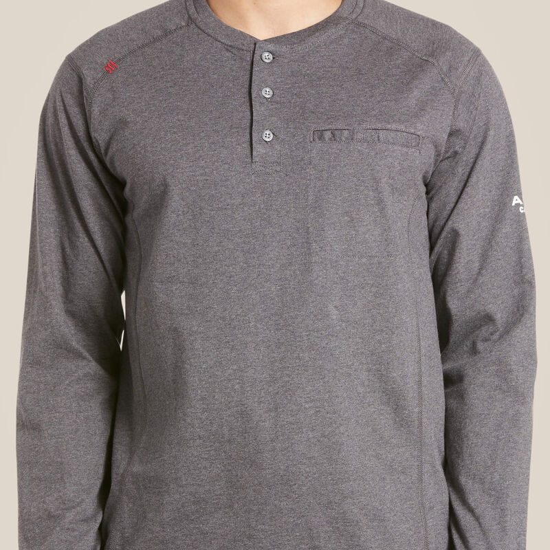 Ariat Men's Fire Resistant Air Henley Long Sleeve Shirt- Charcoal Heather