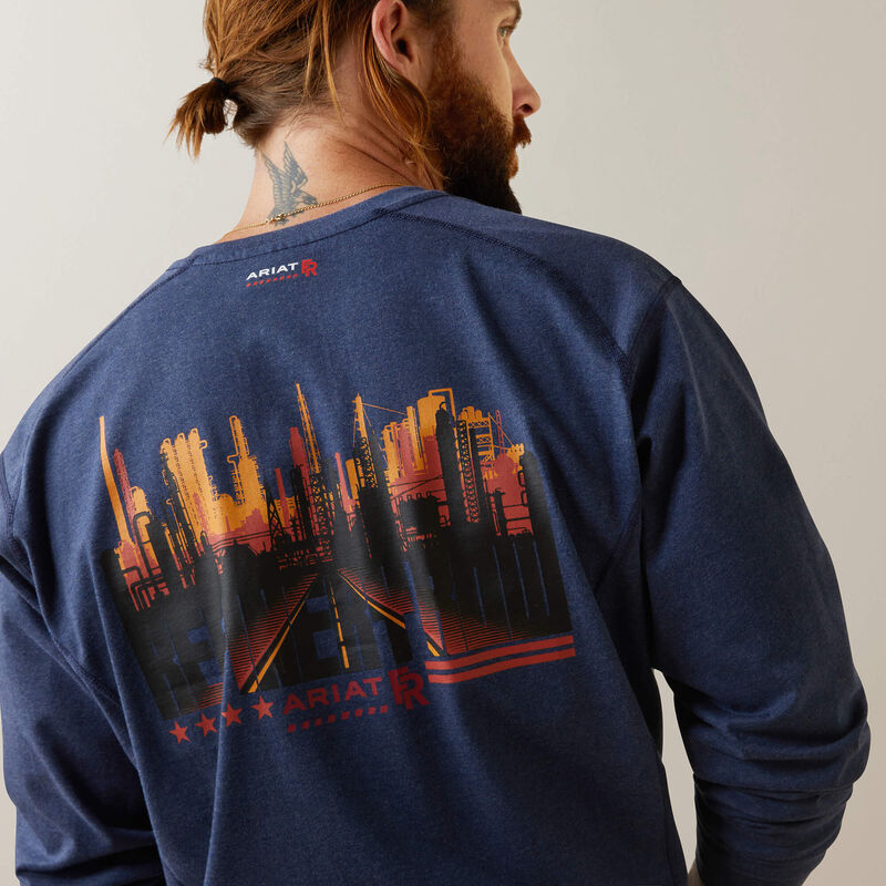 Ariat Men's Fire Resistant Air Refinery Row Graphic Henley Top - Navy Heather