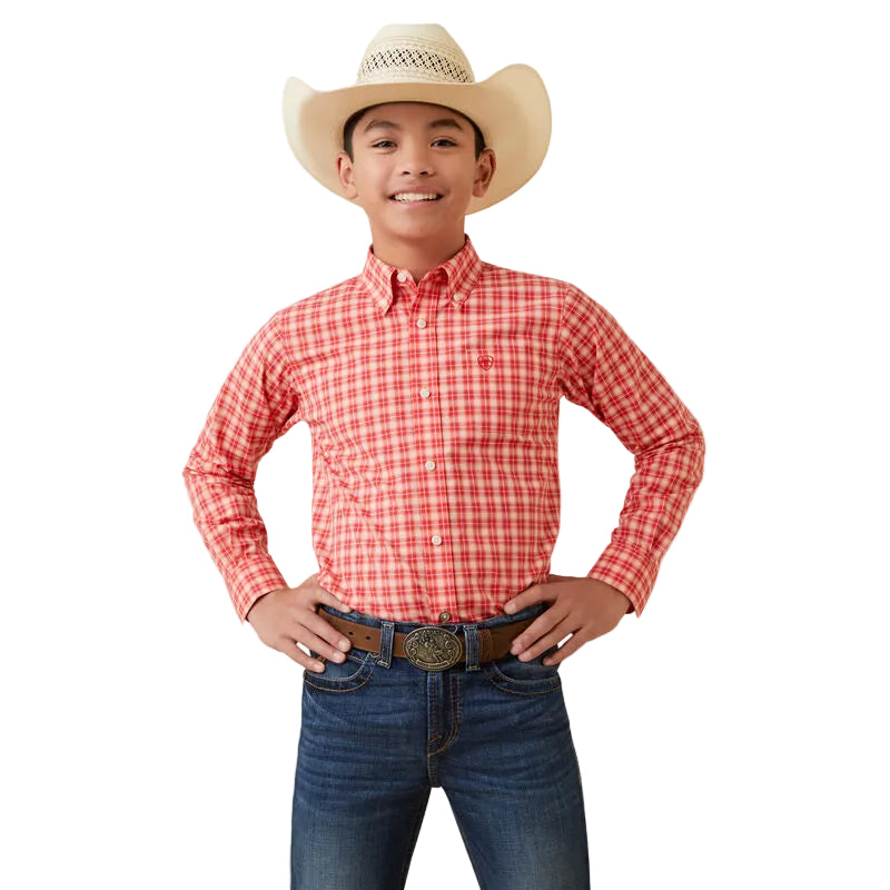 Ariat Boy's Pro Oberon Classic LS Shirt Poppy Red