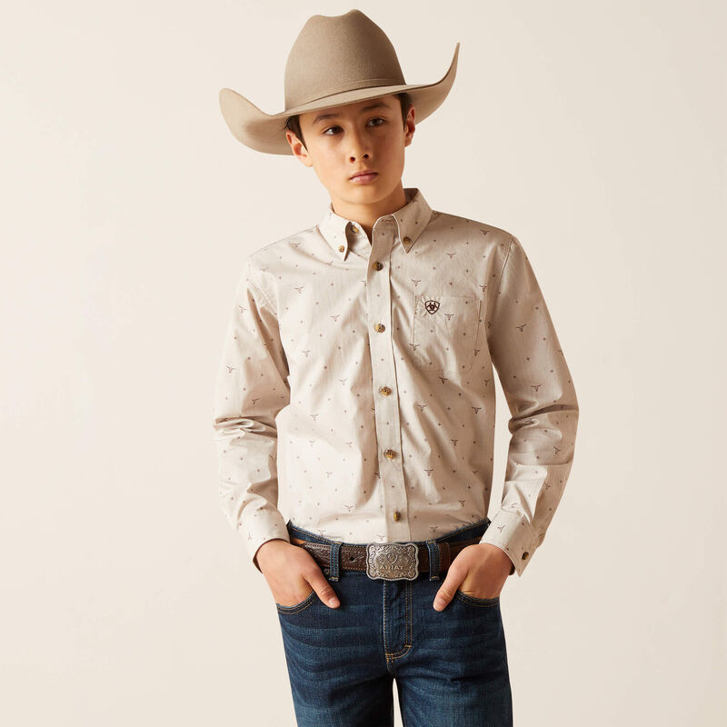 Ariat Boy's Beau Classic Fit Long Sleeve Shirt - Sandshell