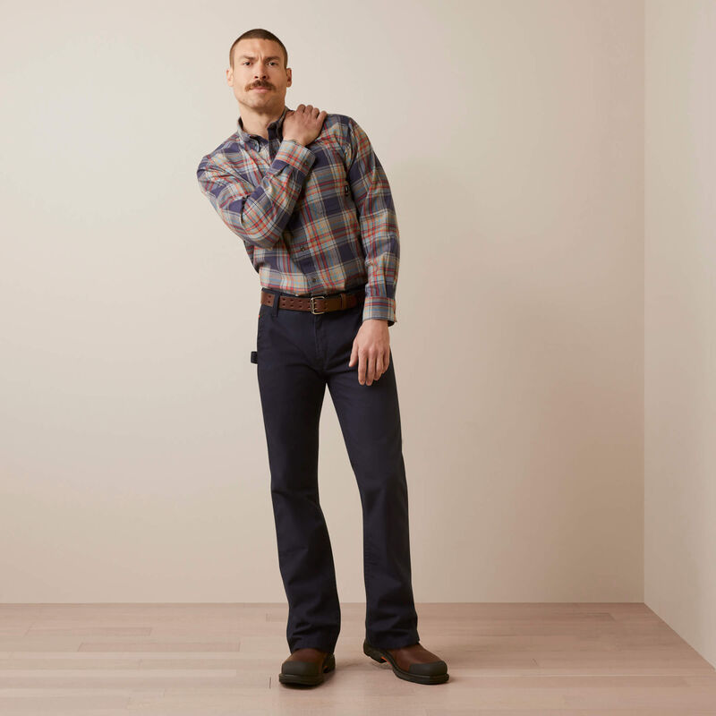 Ariat Men's Fire Resistant Kane Work Shirt- Navy Plaid