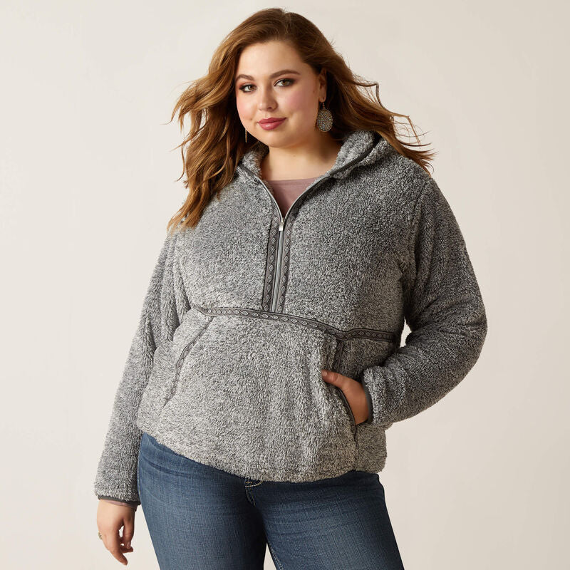 Ariat Women's Lurex Berber 1/2 Zip Hoodie - Salt & Pepper