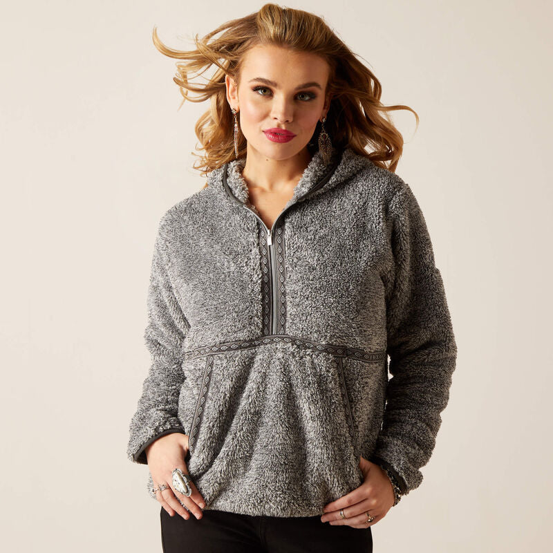 Ariat Women's Lurex Berber 1/2 Zip Hoodie - Salt & Pepper