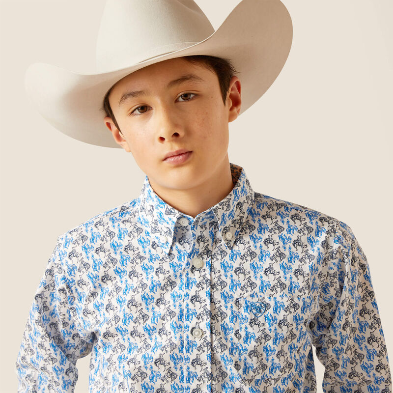 Ariat Boy's Peerce Classic Fit Shirt - White/Blue