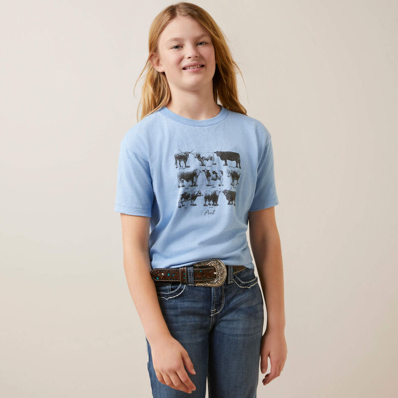 Ariat Kid's Cow Chart T-Shirt - Light Blue Heather