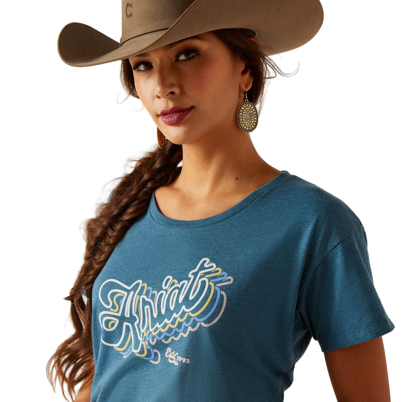 Ariat Women's Rainbow Script T-Shirt - Steel Blue Heather