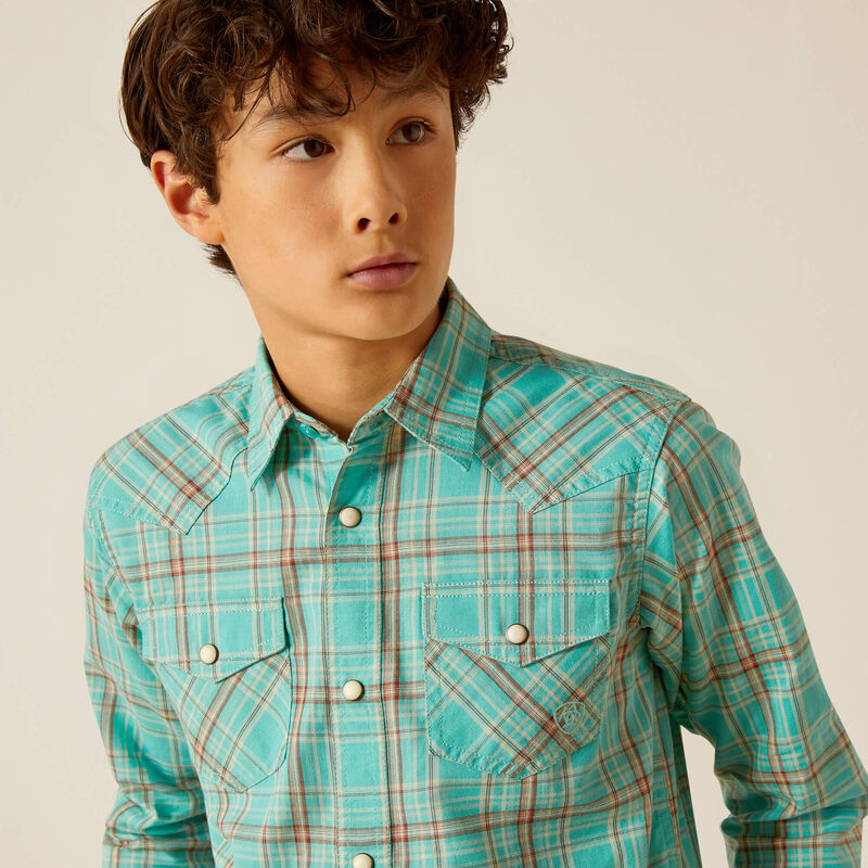 Ariat Boy's Hudsyn Retro Snap Shirt - Blue Turquoise