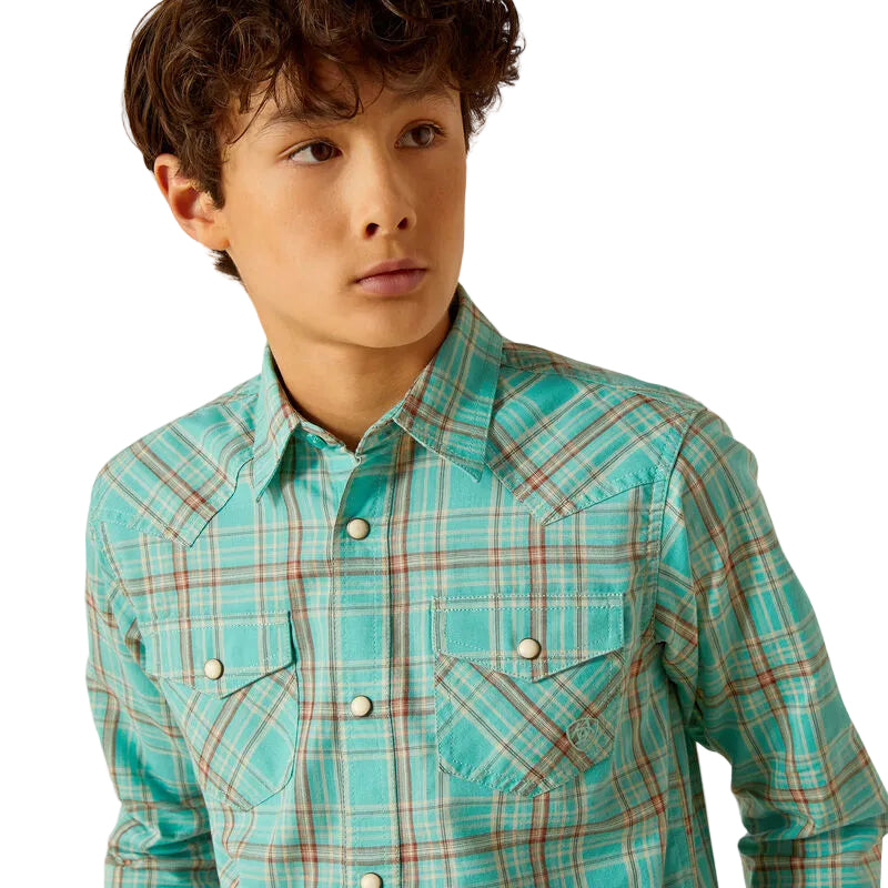 Ariat Boy's Hudsyn Retro Snap Shirt - Blue Turquoise - Irvine Tack & Western Wear