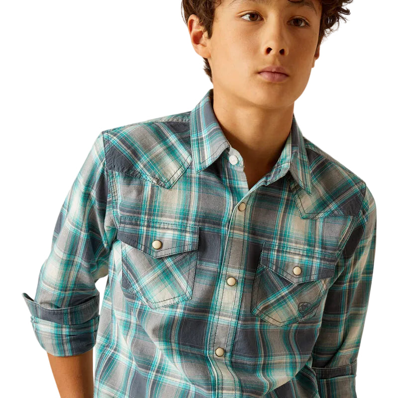 Ariat Boy's Harrington Retro Snap Long Sleeve Shirt - Egret