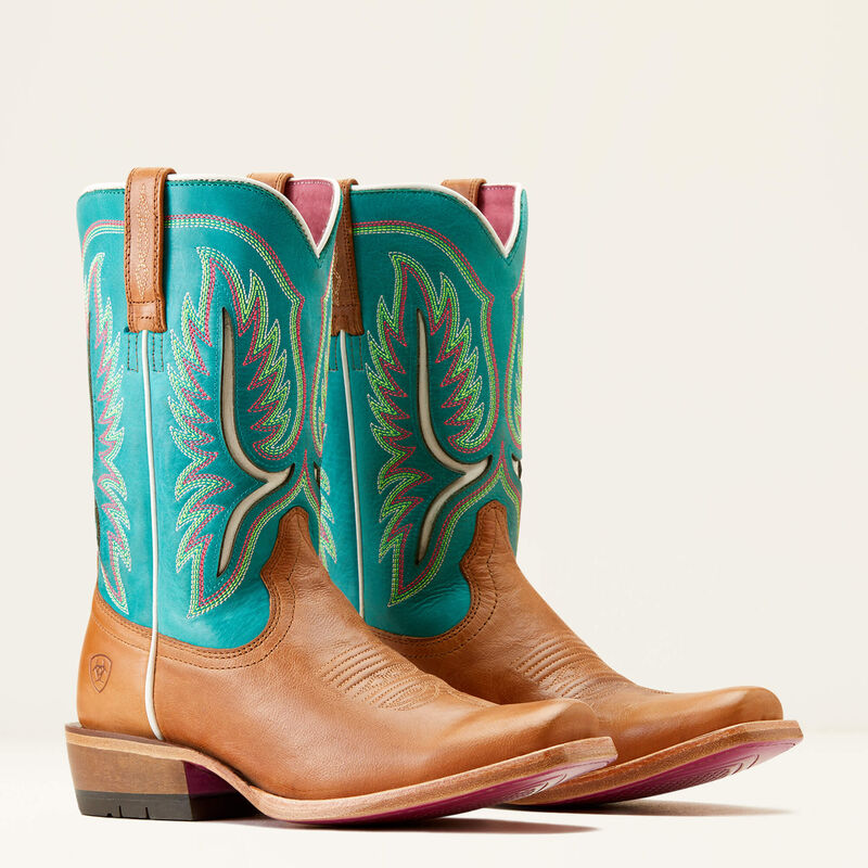 Ariat Women's Futurity Colt Western Boots - Tan Patina/Cenote Blue