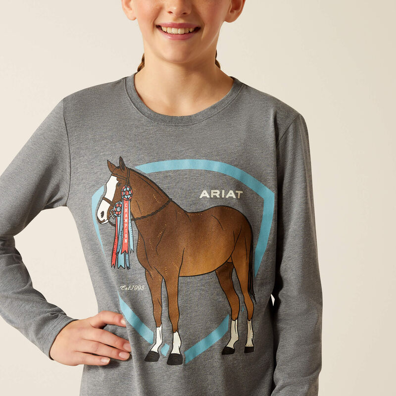 Ariat Girl's Champion Pony Long Sleeve Shirt - Heather Grey