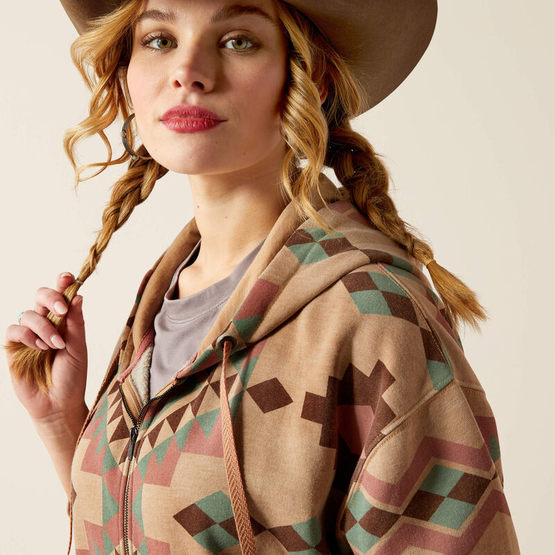 Ariat Women's Sunset Spark Crop Full Zip Hoodie - Spark Geo Print