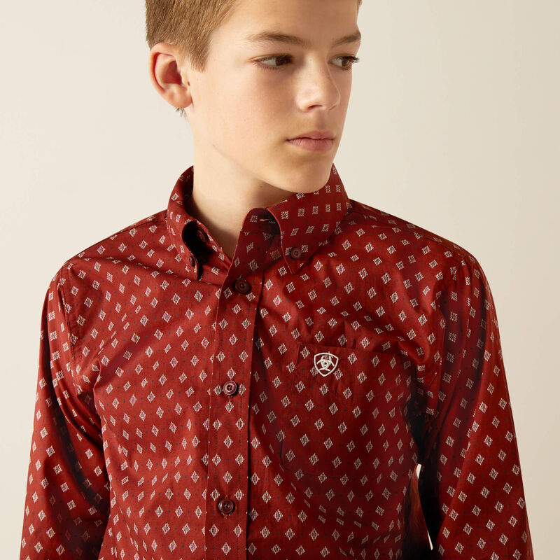 Ariat Boy's Pax Classic Fit Long Sleeve Shirt - Burgundy