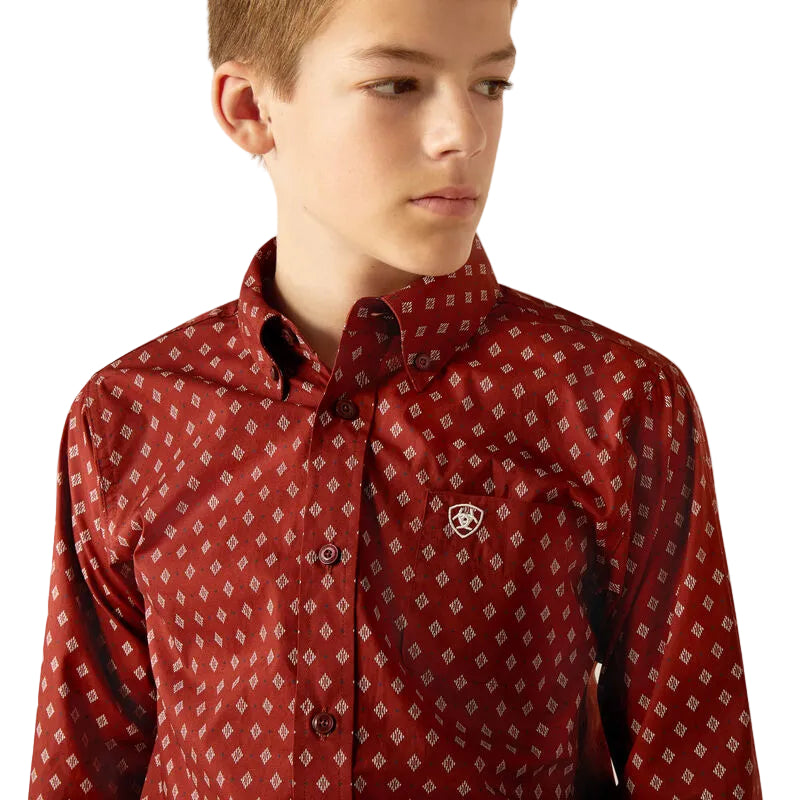 Ariat Boy's Pax Classic Fit Long Sleeve Shirt - Burgundy