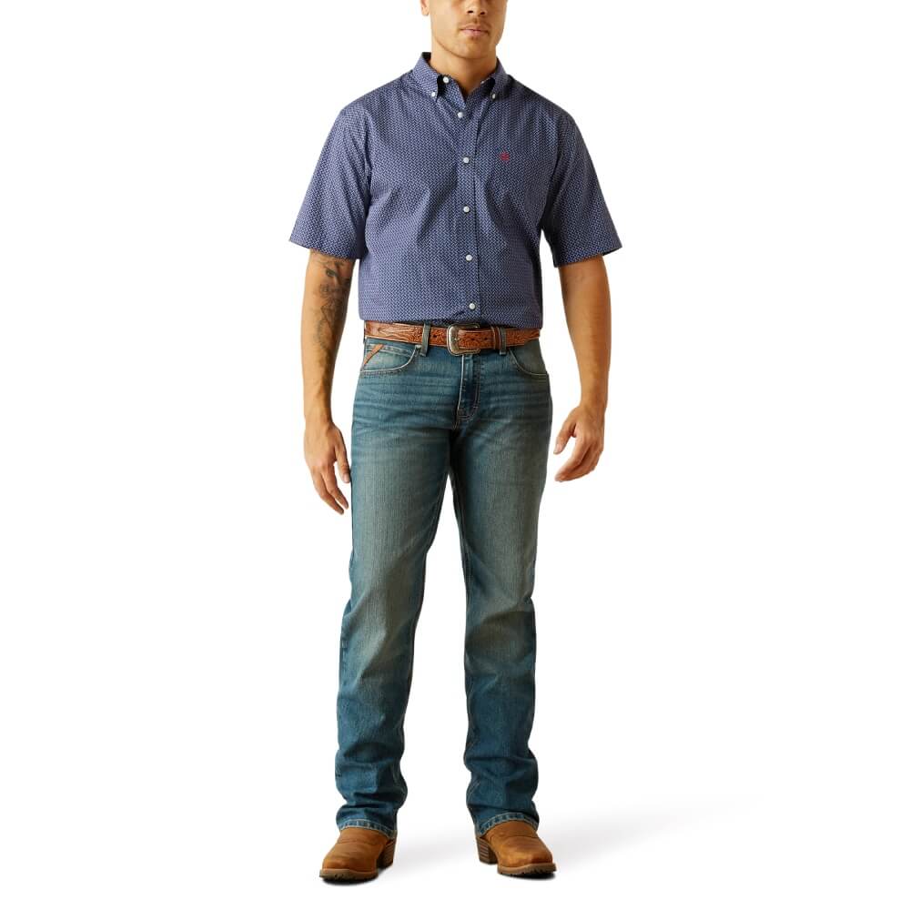 Ariat Men's Wrinkle Free Davis Short Sleeve Classic Fit Shirt - Dark Blue