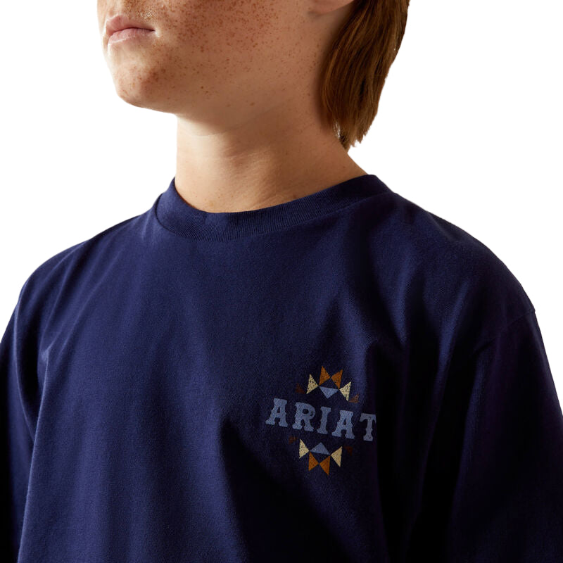 Ariat Boy's Ariat Woven West Tee Shirt - Medieval Blue