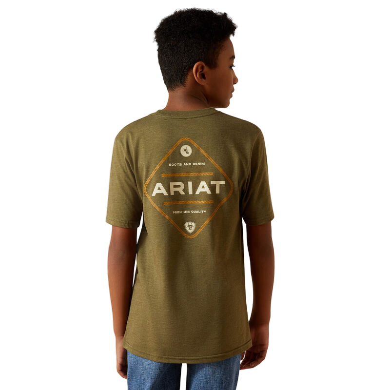 Ariat Boy's Ariat Roped Diamond Tee Shirt - Military Heather