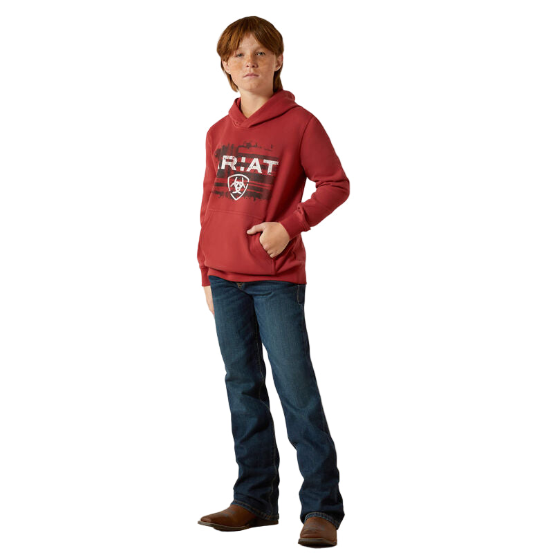 Ariat Boy's Ariat Liquid Stamp Flag Hoodie - Brick Red