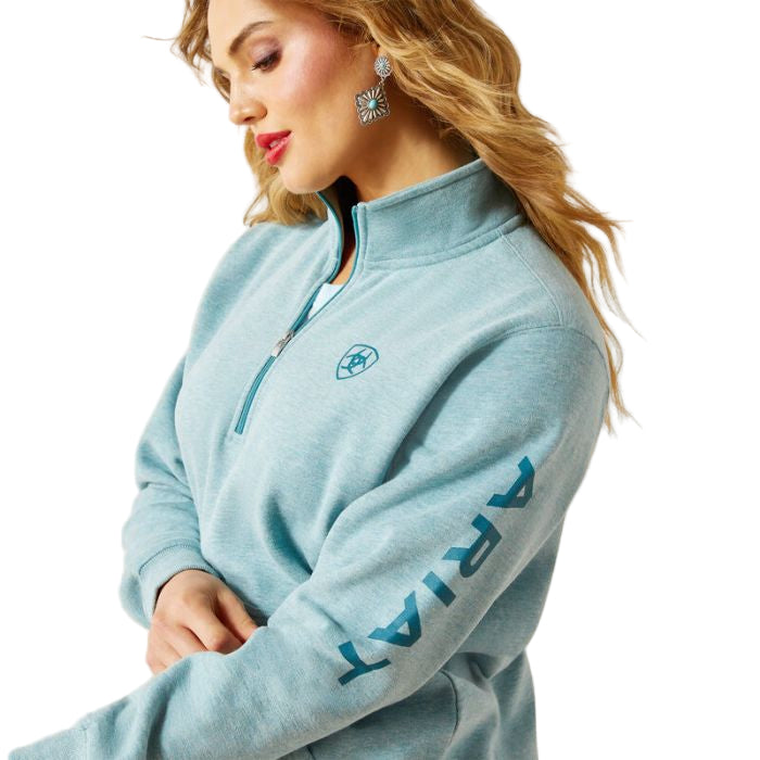 Ariat Women's 1/2 Zip Foundation Logo Sweatshirt - Teal Heather
