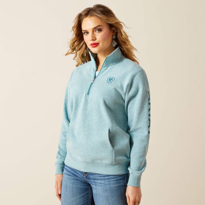 Ariat Women's 1/2 Zip Foundation Logo Sweatshirt - Teal Heather