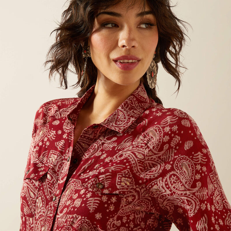 Ariat Women's Long Sleeve Imprints Snap Shirt- Antique Paisley