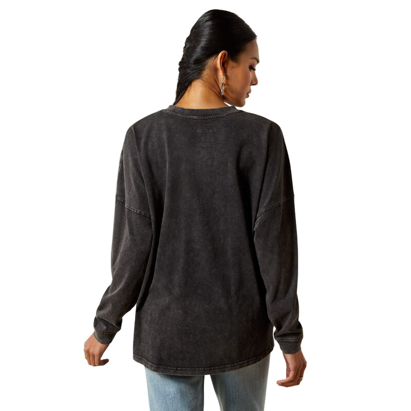 Ariat Women's Canvas Long Sleeve Oversized Tee Shirt- Black Mineral Wash