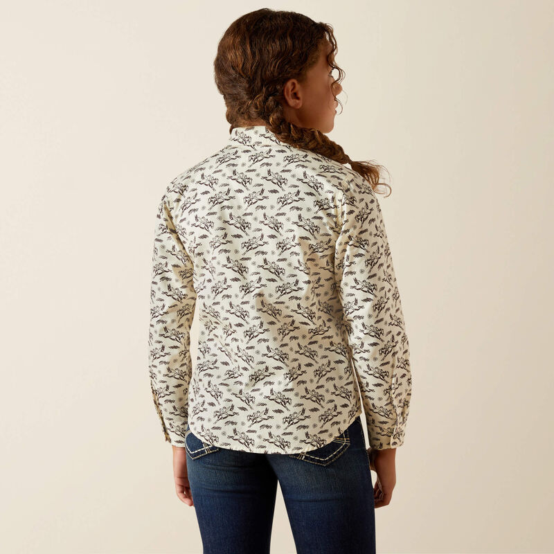 Ariat Girl's Rodeo Time Long Sleeve Shirt- Bucking Horse Print