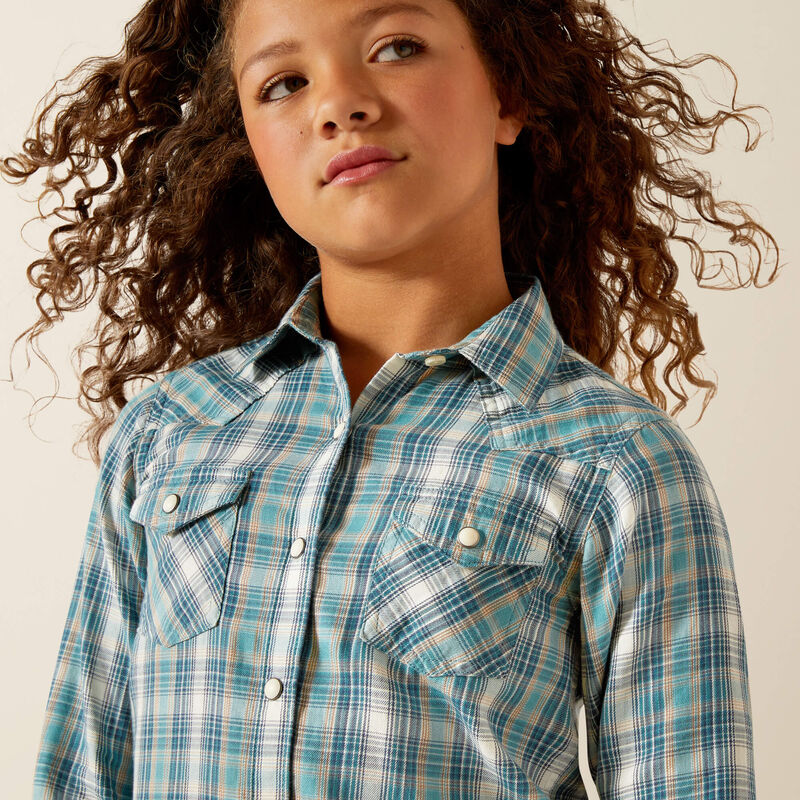 Ariat Girl's Long Sleeve Western Darla Shirt- Aquamarine Plaid