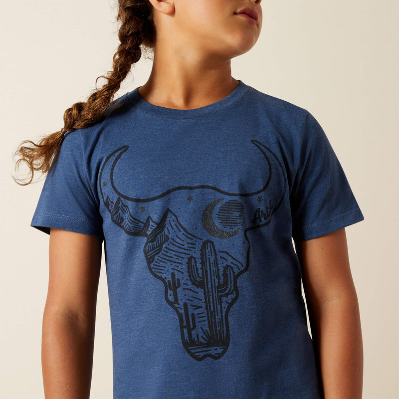 Ariat Girl's Short Sleeve Bull Night Sky Tee Shirt- Navy Heather