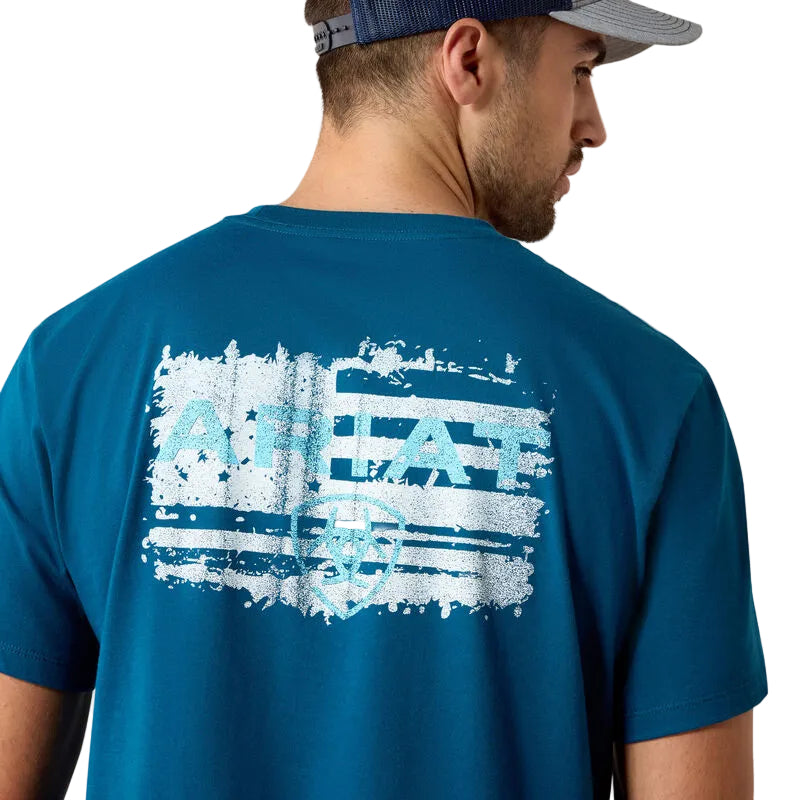 Ariat Men's Liquid Stamp Flag Classic Fit Tee Shirt - Sailor Blue