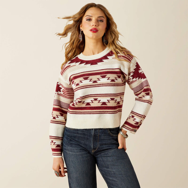 Ariat Women's Macao Long Sleeve Cropped Sweater- Macao Jaquard