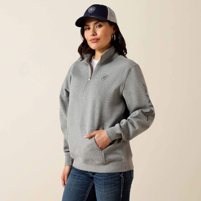 Ariat Women's 1/2 zip Long Sleeve Sweatshirt- Heather Grey