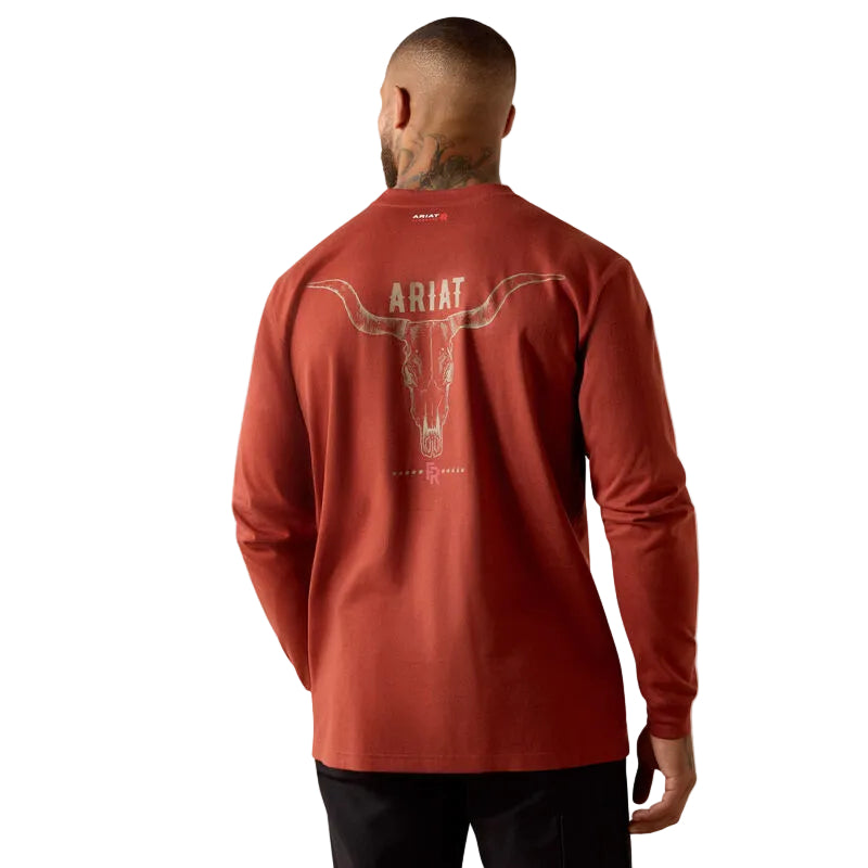 Ariat Men's Air Longhorn Long Sleeve Tee Shirt- Brandy Snifter