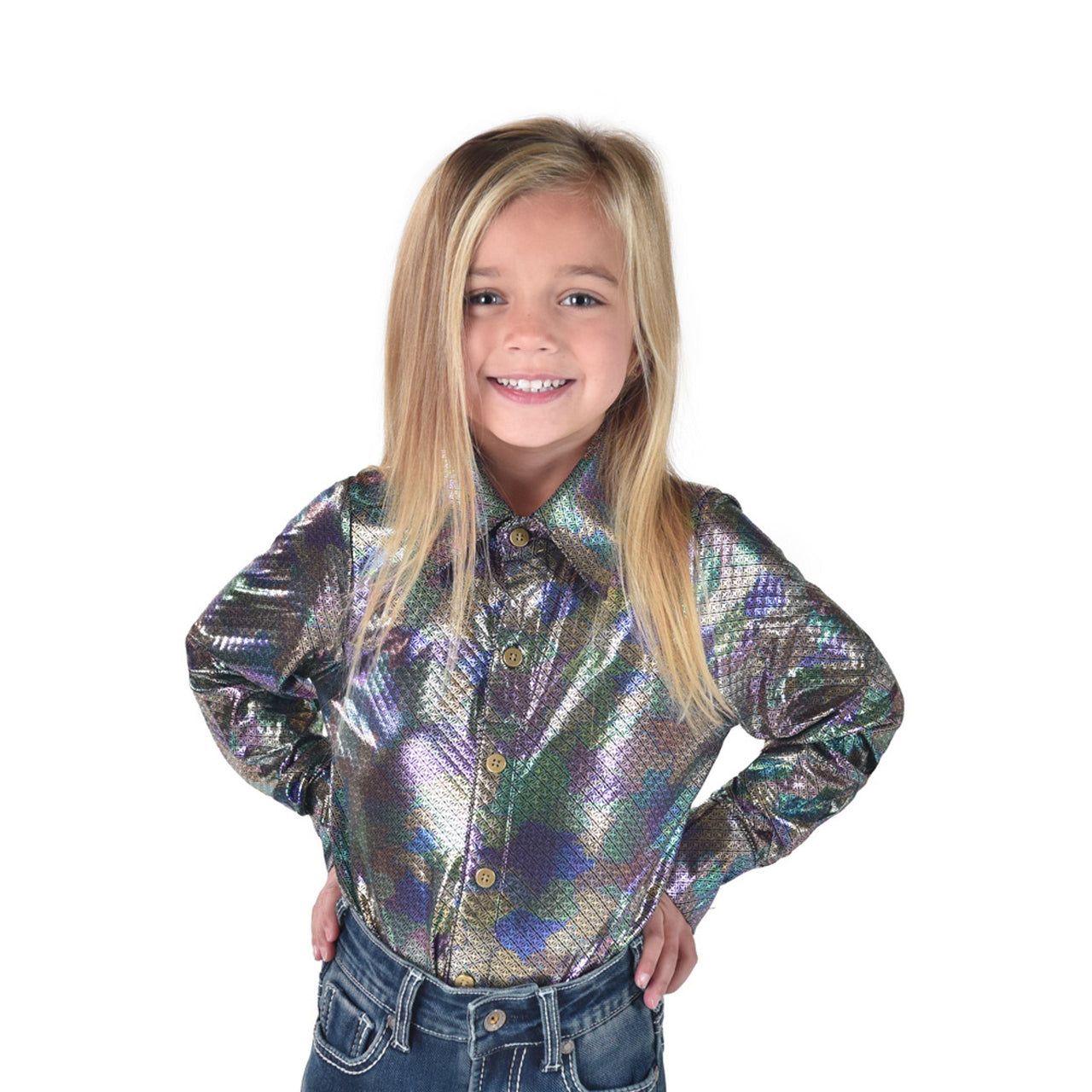 Cowgirl Tuff Girl's Pullover Button Up Shirt -Multi Color Camo