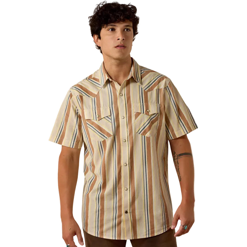 Ariat Men's Short Sleeve Fitted Retro Hawthorne Shirt - Sandshell Stripe